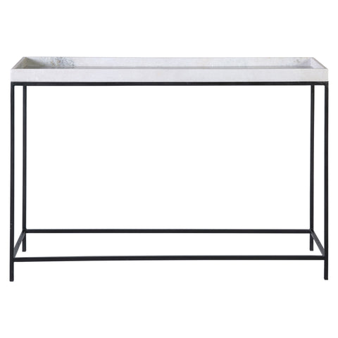 Vanz White Marle Top and Gunmetal Iron Finish Console Table