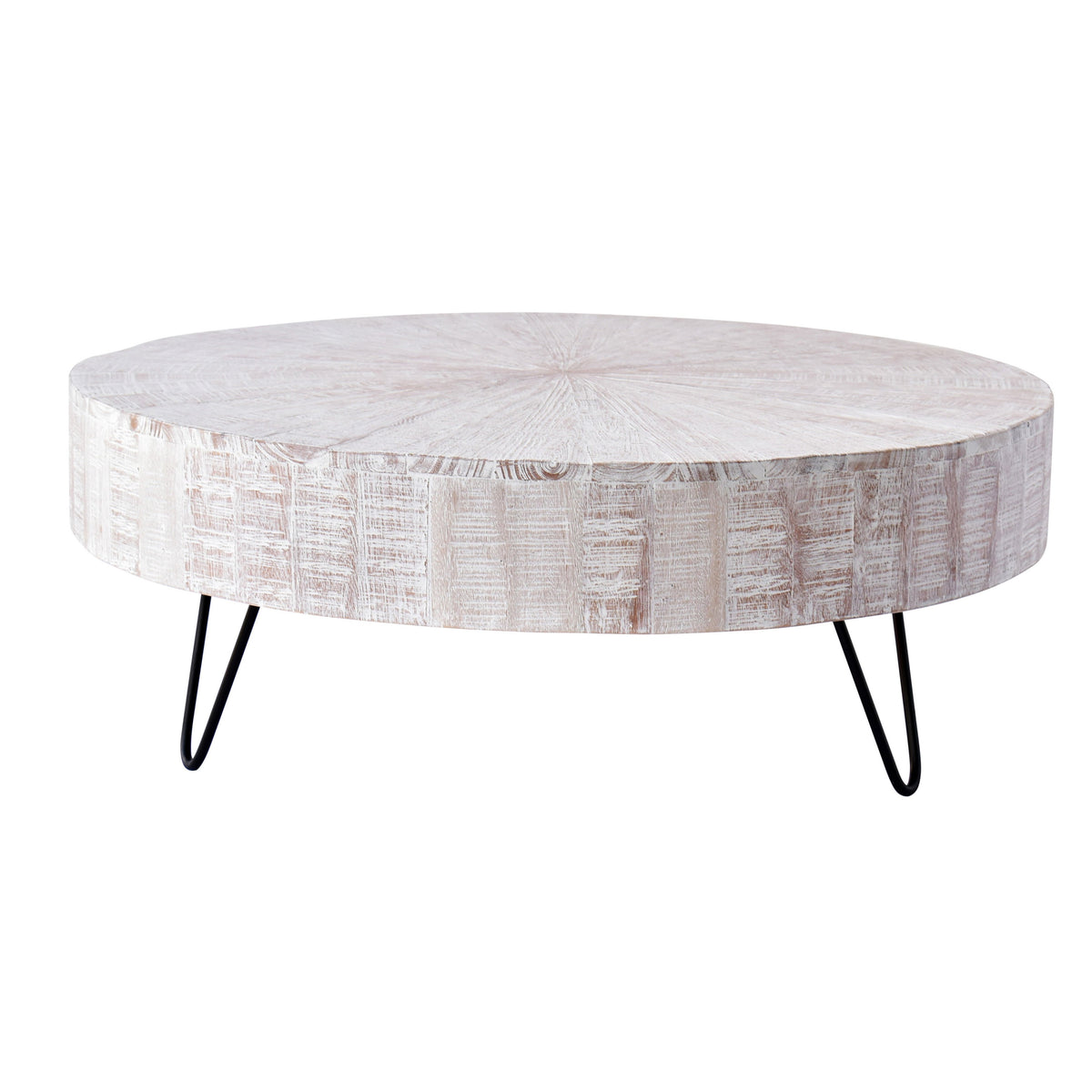 Oriana Whitewash Finish with Gunmetal Legs Coffee Table
