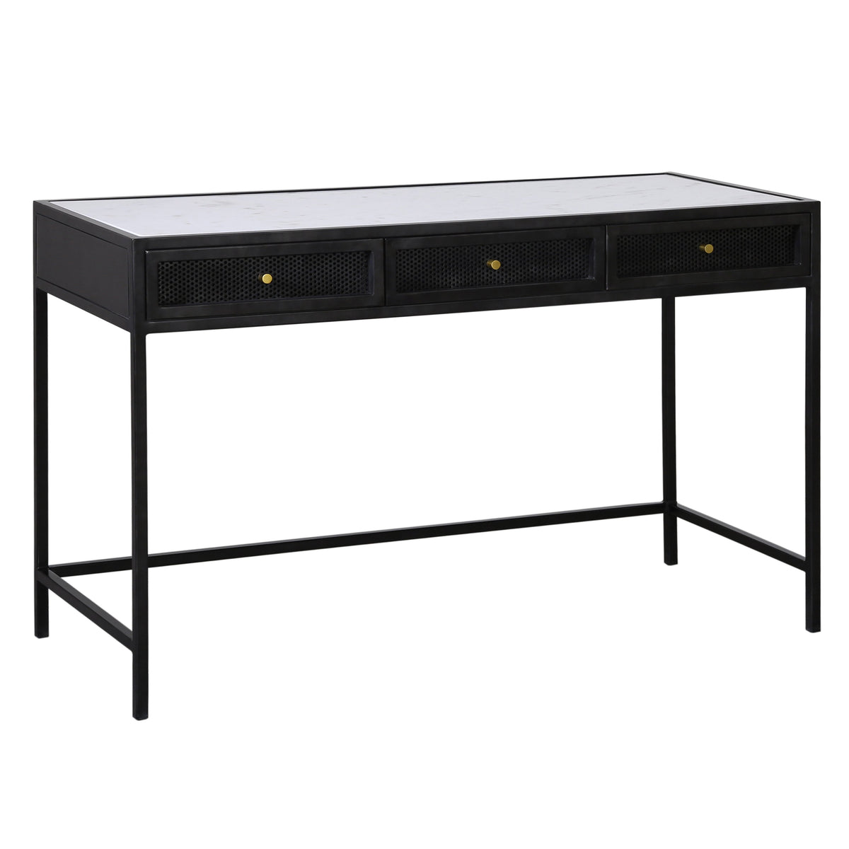 Alaina White Marble, Antique Black Finish with Brass Hardware Desk