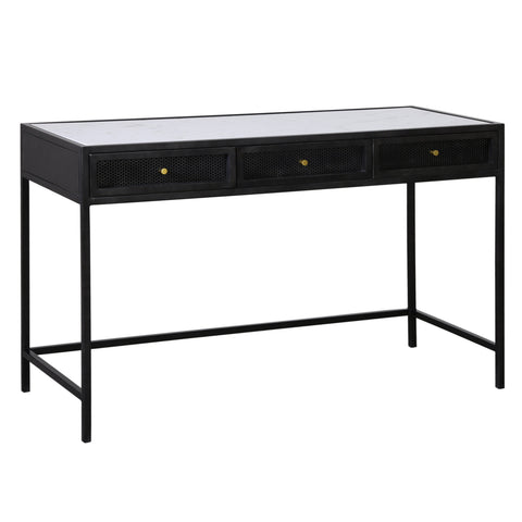 Alaina White Marble, Antique Black Finish with Brass Hardware Desk