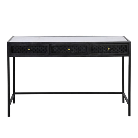 Alaina White Marble, Antique Black Finish with Brass Hardware Desk