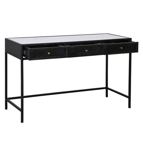 Alaina White Marble, Antique Black Finish with Brass Hardware Desk