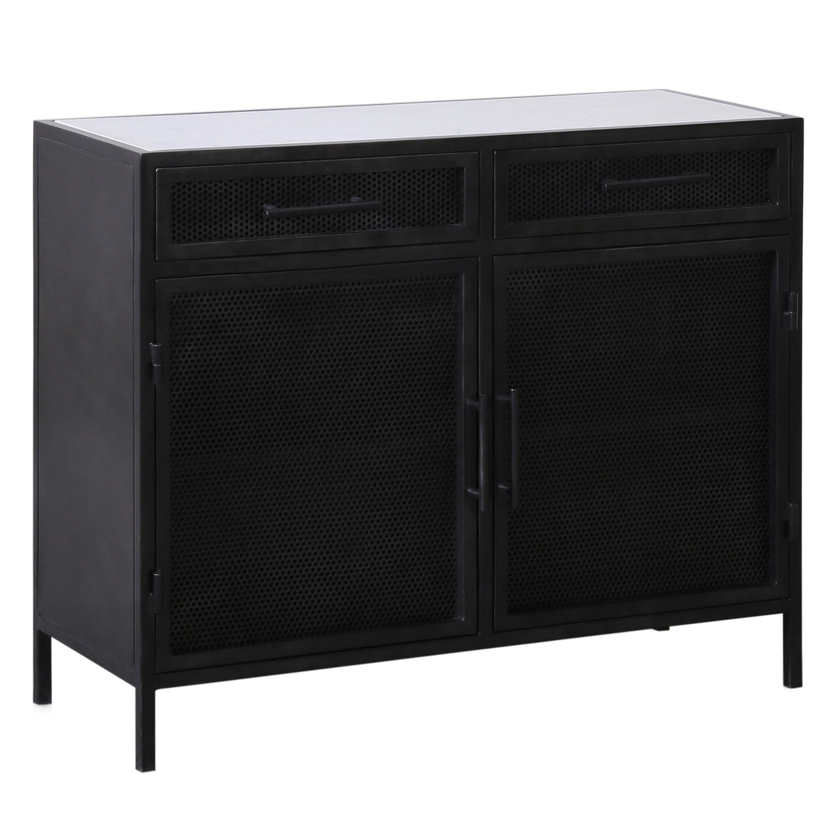 Adeliza White Marble, Antique Black Finish with Brass Hardware Sideboard