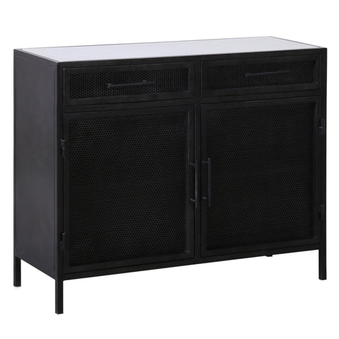 Adeliza White Marble, Antique Black Finish with Brass Hardware Sideboard