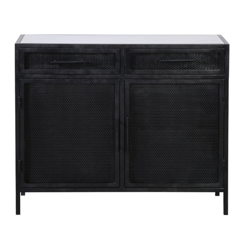 Adeliza White Marble, Antique Black Finish with Brass Hardware Sideboard