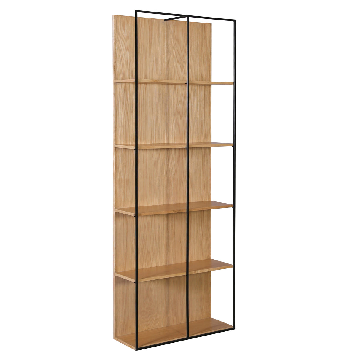 Gerald Natural Wood Finish with Matte Black Metal Bookcase