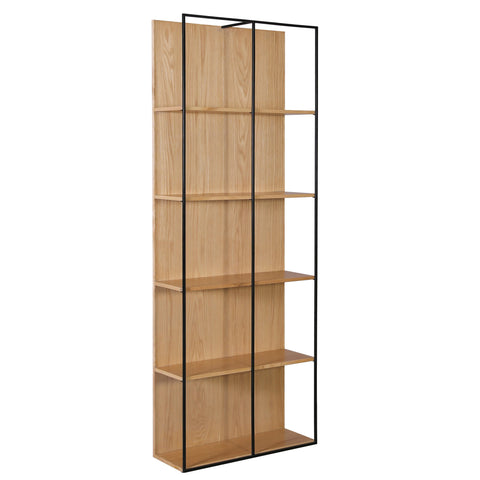 Gerald Natural Wood Finish with Matte Black Metal Bookcase
