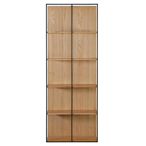 Gerald Natural Wood Finish with Matte Black Metal Bookcase