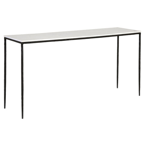 Perugia White Marble and Black Iron Finish Console Table