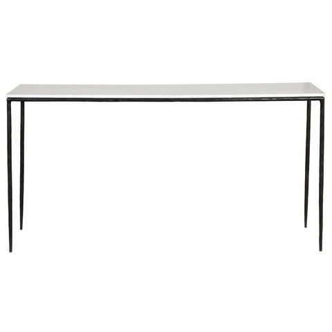 Perugia White Marble and Black Iron Finish Console Table