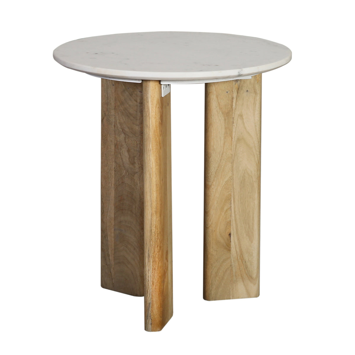 Bryn White Marble and Natural Wood Finish Side Table