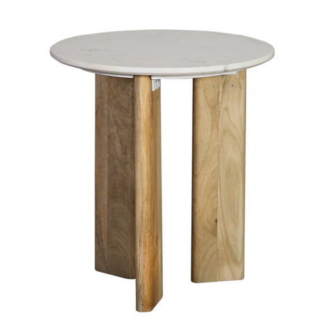 Bryn White Marble and Natural Wood Finish Side Table