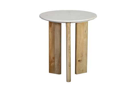Bryn White Marble and Natural Wood Finish Side Table