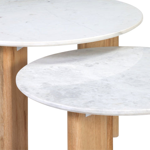 Bryn White Marble and Natural Wood Finish Coffee Table Set Of 2