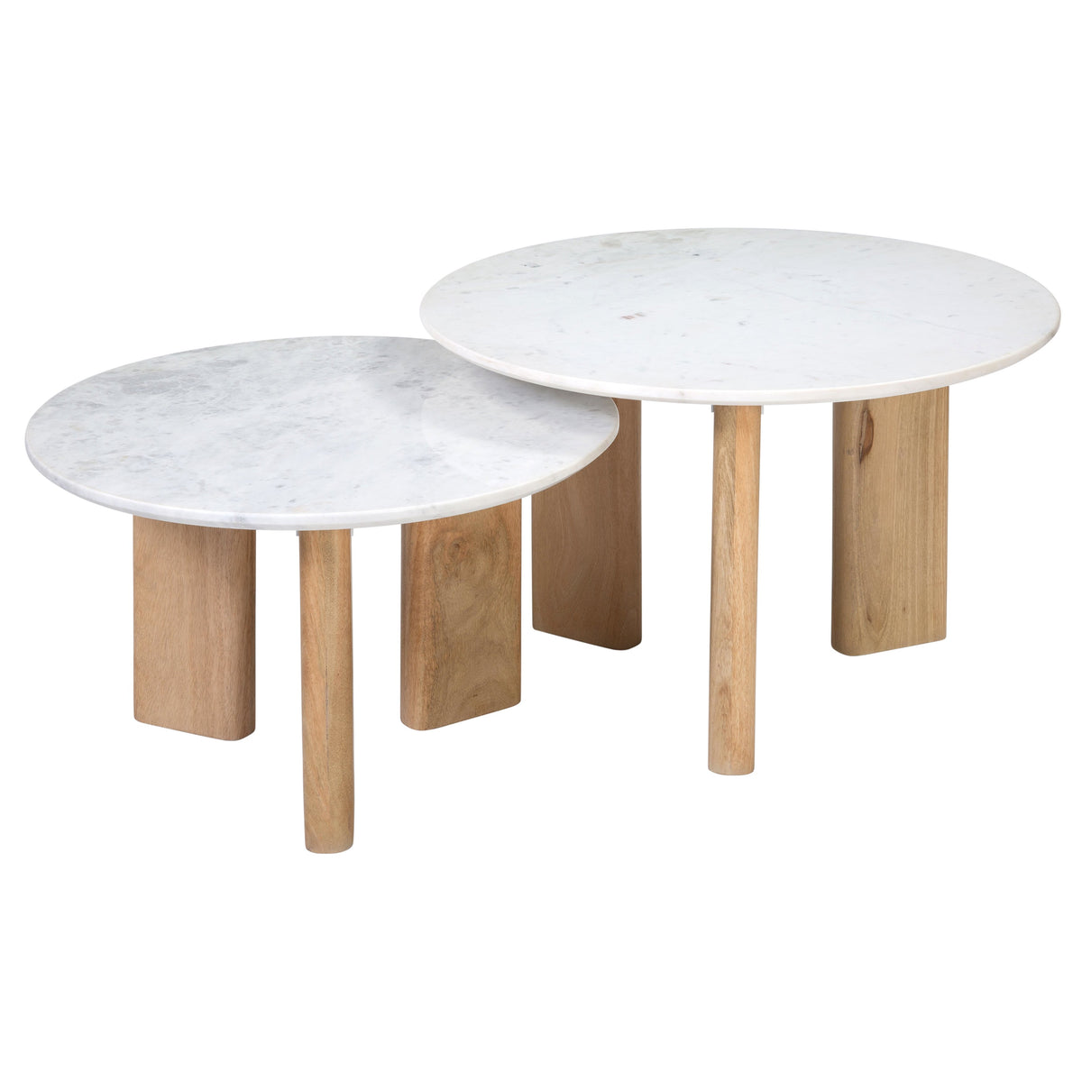 Bryn White Marble and Natural Wood Finish Coffee Table Set Of 2