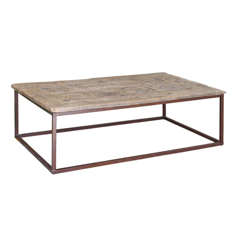 Iron Antique Lacquer And Wood Coffee Table