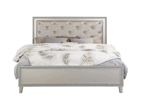 Sliverfluff PU & Champagne Finish Queen Bed Model BD00239Q By ACME Furniture