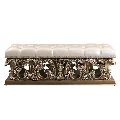 Constantine Pu Leather, Light Gold, Brown & Gold Finish Bench Model BD00476 By ACME Furniture