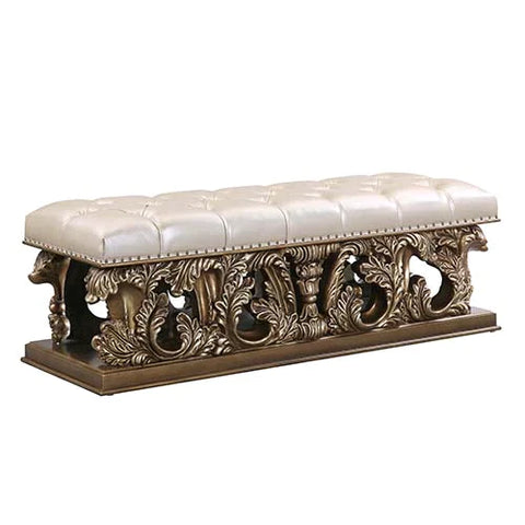 Constantine Pu Leather, Light Gold, Brown & Gold Finish Bench Model BD00476 By ACME Furniture