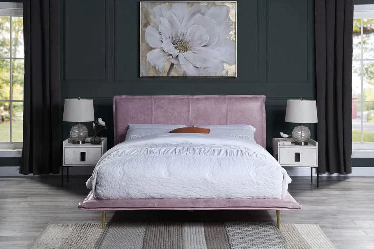 Metis Pink Top Grain Leather Eastern King Bed Model BD00560EK By ACME Furniture