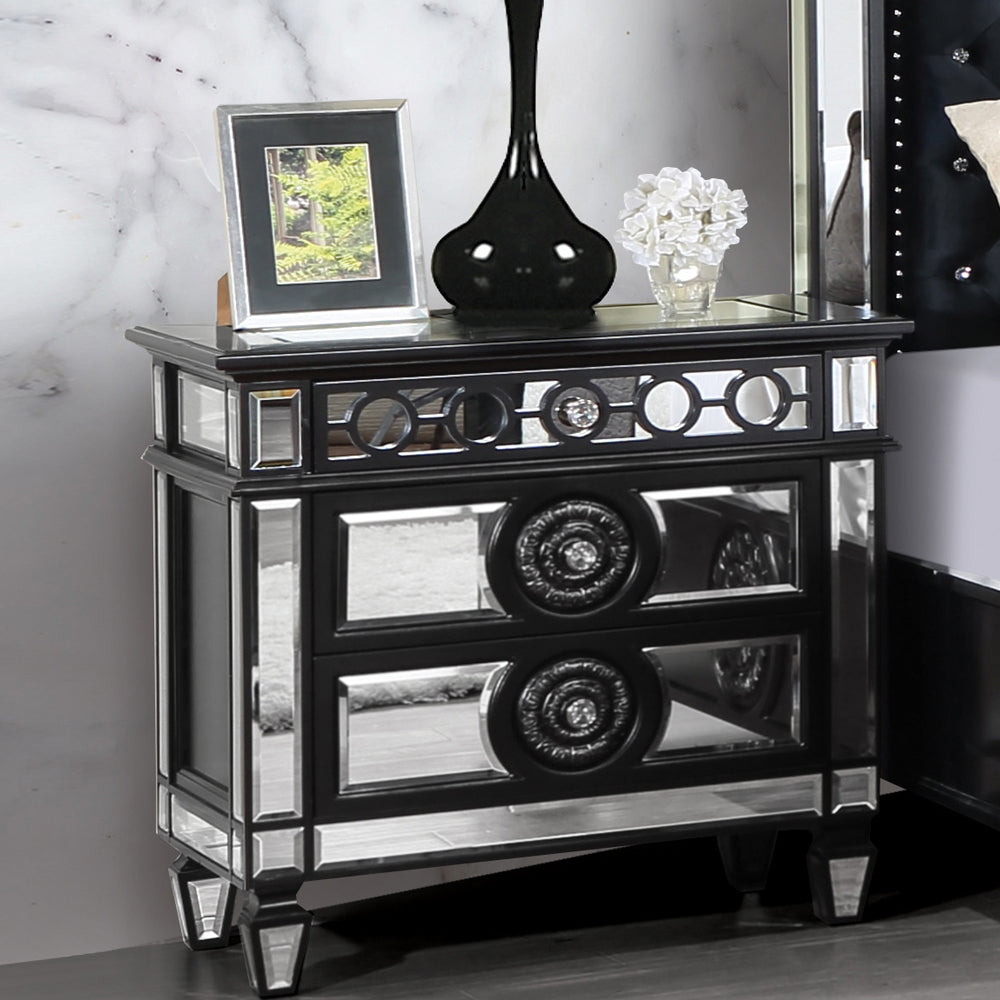 ACME Varian II Mirrored, Black & Sliver Finish Varian II Nightstand Model BD00585