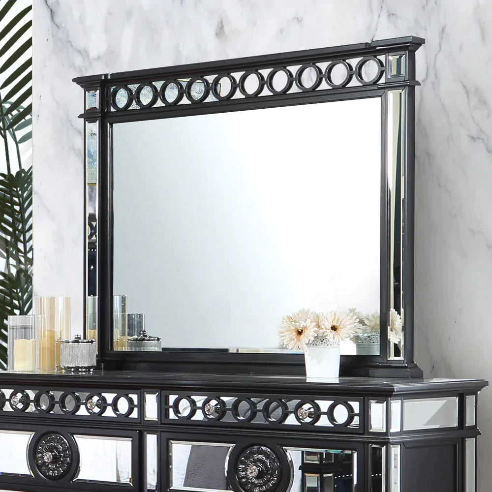 Varian II Black Velvet & BLACK & Sliver FINISH Mirror Model BD00586 By ACME Furniture