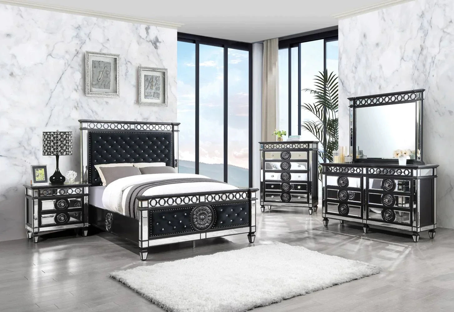Varian II Black Velvet & BLACK & Sliver FINISH Dresser Model BD00587 B Caviani-Furniture Varian II Black Velvet & BLACK & Sliver FINISH Dresser Model BD00587 B Caviani-Furniture