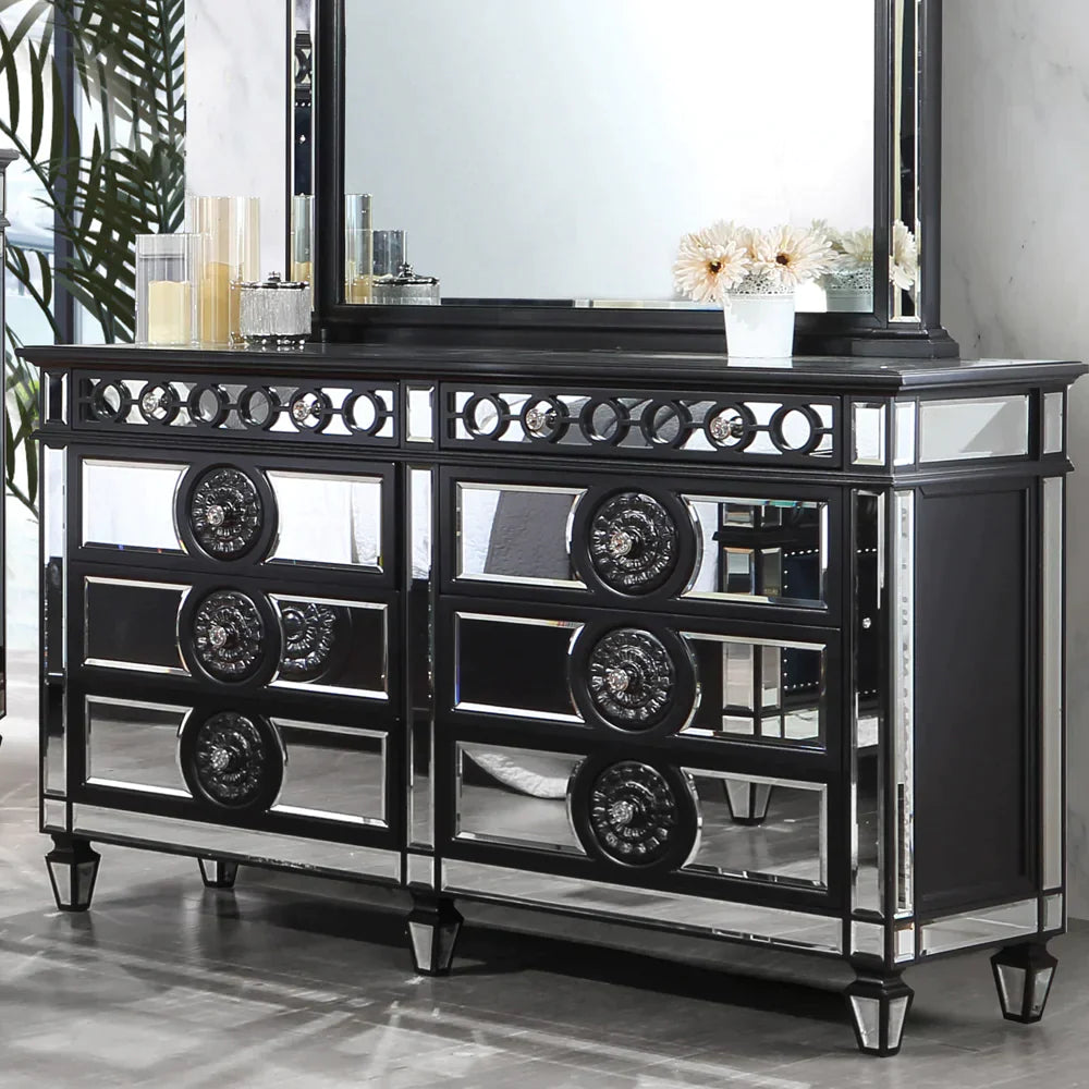 Varian II Black Velvet & BLACK & Sliver FINISH Dresser Model BD00587 B Caviani-Furniture Varian II Black Velvet & BLACK & Sliver FINISH Dresser Model BD00587 B Caviani-Furniture