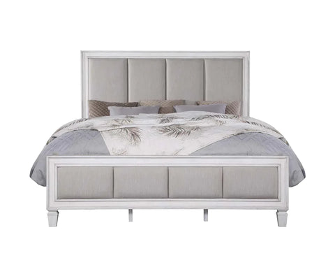 Katia Light Gray Linen, Rustic Gray & Weathered White Finish Eastern King Bed Model BD00659EK By ACME Furniture