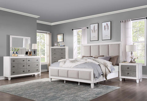 Katia Light Gray Linen, Rustic Gray & Weathered White Finish Eastern King Bed Model BD00659EK By ACME Furniture