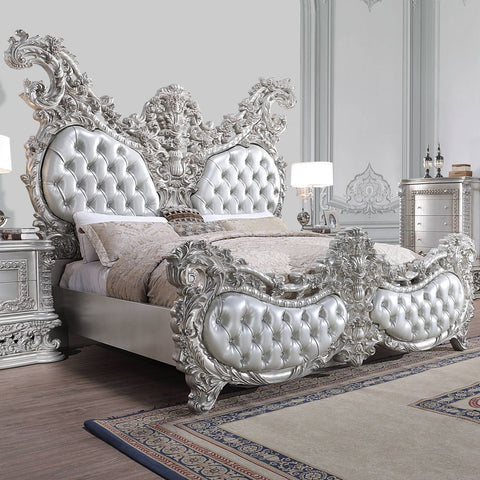 Valkyrie PU, Light Gold  & Gray Finish Eastern King Bed Model BD00683EK By ACME Furniture