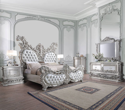 Valkyrie PU, Light Gold  & Gray Finish Eastern King Bed Model BD00683EK By ACME Furniture