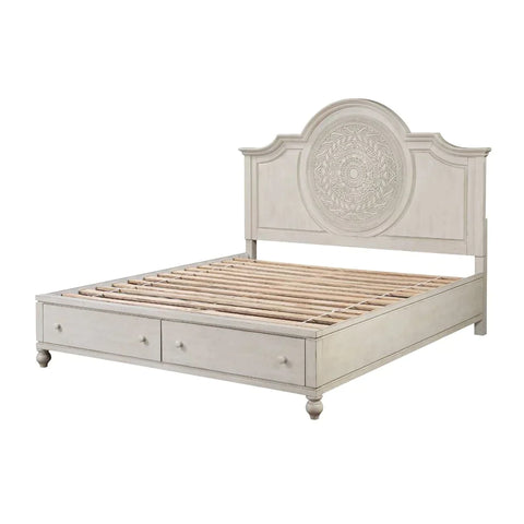 Roselyne Antique White Finish Eastern King Bed Model BD00694EK By ACME Furniture