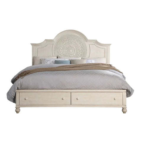 Roselyne Antique White Finish Eastern King Bed Model BD00694EK By ACME Furniture