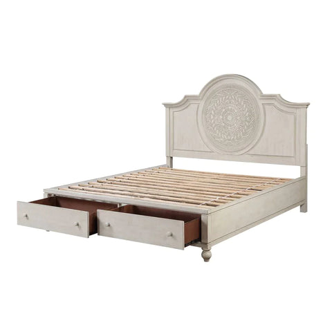 Roselyne Antique White Finish Eastern King Bed Model BD00694EK By ACME Furniture