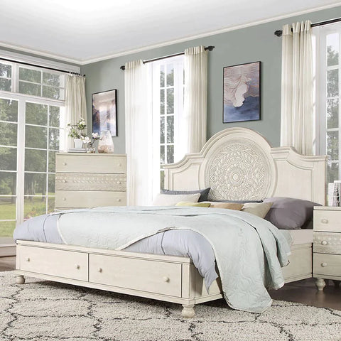 Roselyne Antique White Finish Eastern King Bed Model BD00694EK By ACME Furniture