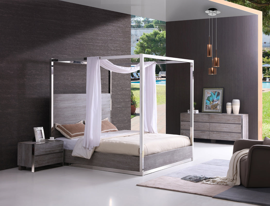 Queen Modrest Arlene Modern Grey Elm & Stainless Steel Bedroom Set Model VGVCBD008A-SET-Q