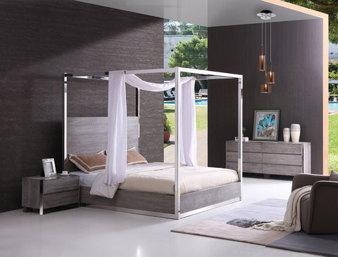 Eastern King Modrest Arlene Modern Grey Elm & Stainless Steel Bedroom Set Model VGVCBD008A-SET-EK