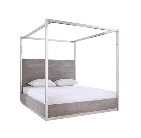 Modrest Arlene Modern Grey Elm & Stainless Steel Canopy Bed Model VGVCBD008A