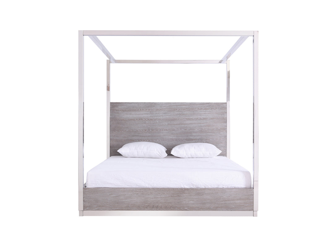 Modrest Arlene Modern Grey Elm & Stainless Steel Canopy Bed Model VGVCBD008A