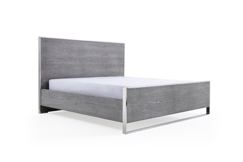 Modrest Charlene Modern Grey Elm & Stainless Steel Bed Model VGVCBD008A-LOW-GRY