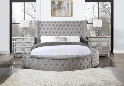 Gaiva Gray Velvet Eastern King Bed Model BD00966EK By ACME Furniture