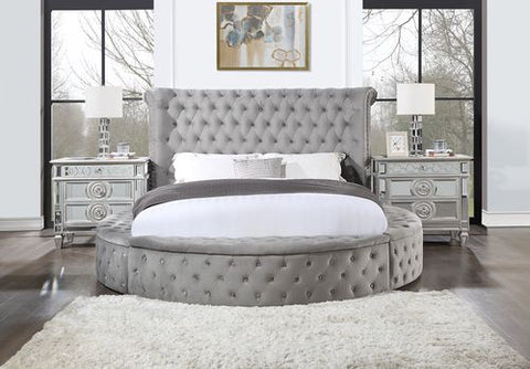 Gaiva Gray Velvet Eastern King Bed Model BD00966EK By ACME Furniture