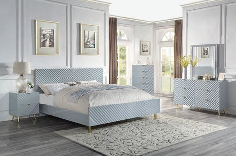 Gaines Gray High Gloss Finish Eastern King Bed Model BD01039EK By ACME Furniture
