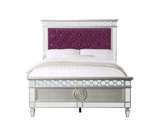 Varian Burgundy Velvet, Silver & Mirrored Finish Full Bed Model BD01278F By ACME Furniture