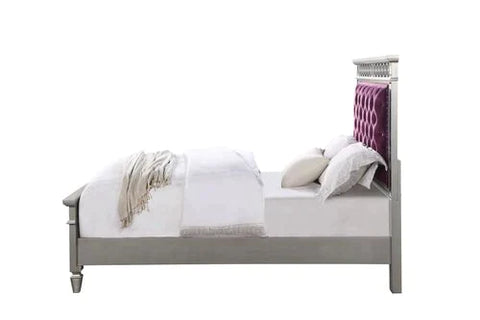 Varian Burgundy Velvet, Silver & Mirrored Finish Full Bed Model BD01278F By ACME Furniture