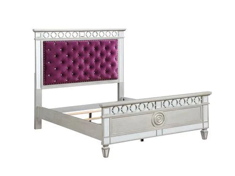 Varian Burgundy Velvet, Silver & Mirrored Finish Full Bed Model BD01278F By ACME Furniture