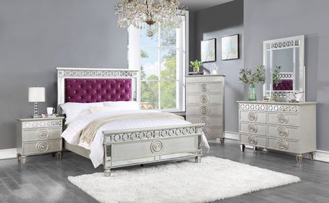 Varian Burgundy Velvet, Silver & Mirrored Finish Full Bed Model BD01278F By ACME Furniture