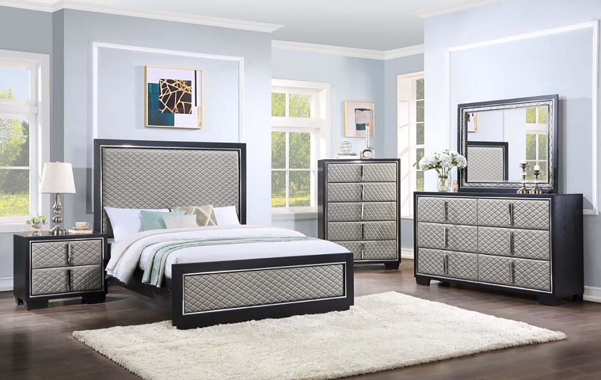 ACME Nicola Silver PU & Black Finish Nicola Eastern King Bed Model BD01426EK