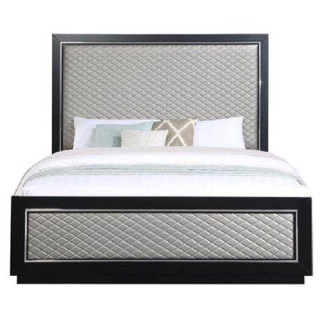ACME Nicola Silver PU & Black Finish Nicola Eastern King Bed Model BD01426EK